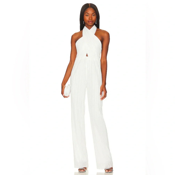 Amanda Uprichard Pants - Amanda Uprichard Rivera White Pants Halter Jumpsuit Pleated Flowy Medium